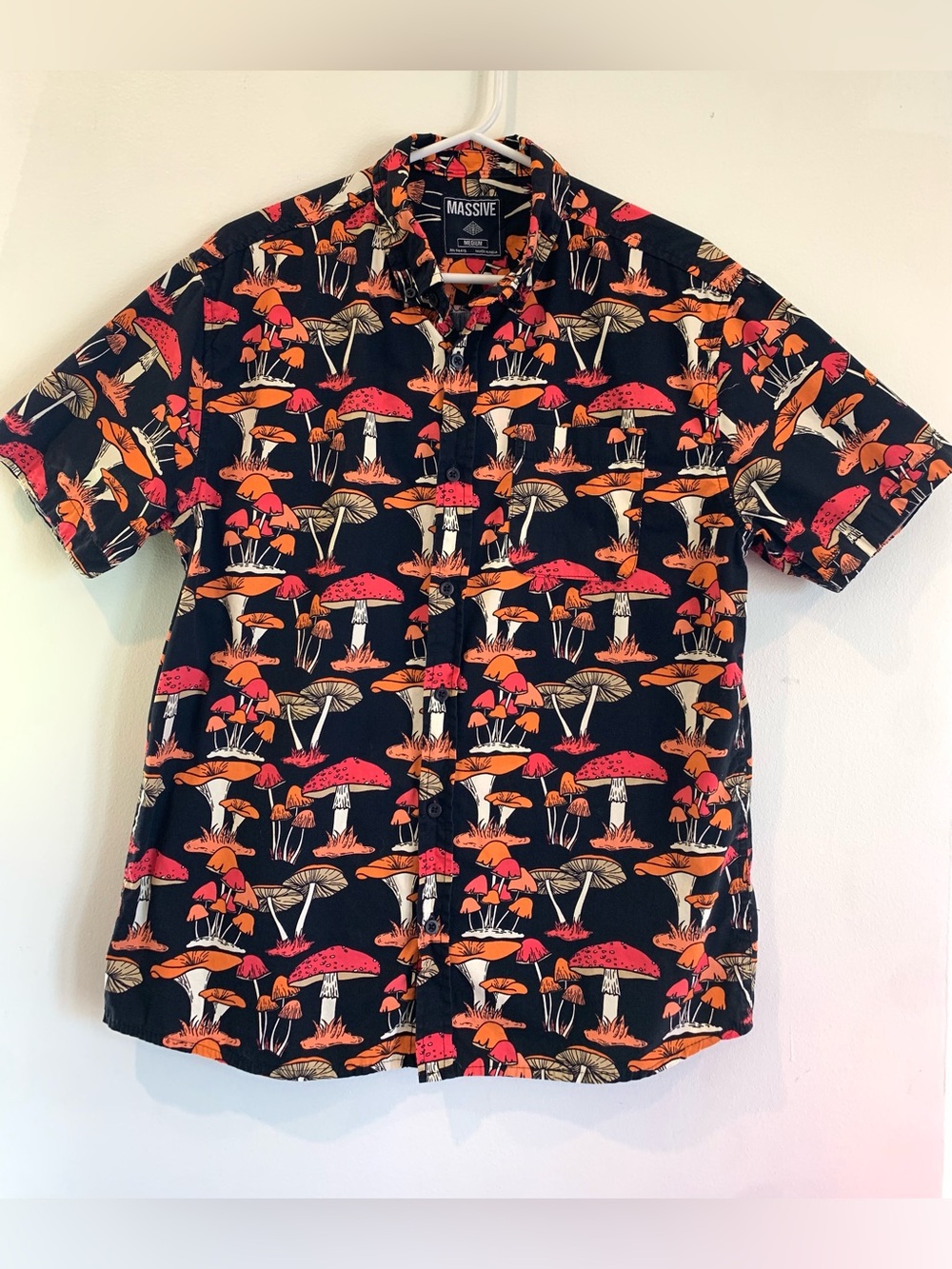 MASSIVE India, Mushroom Print, Hippie Cotton Button Up Shirt Men’s Size M